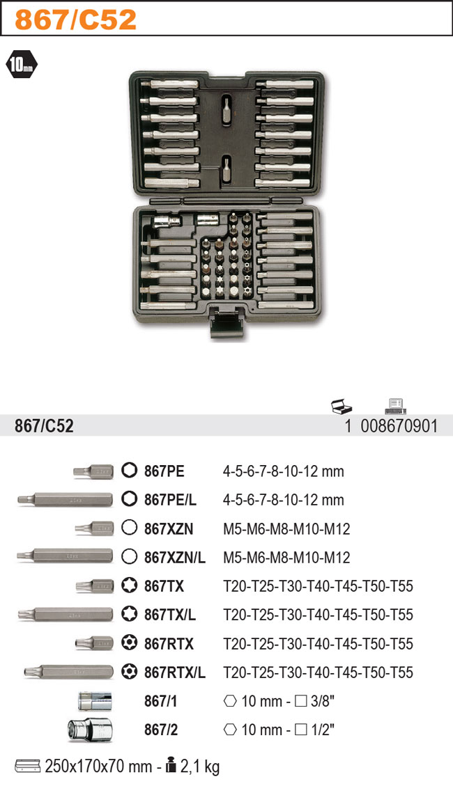 SADA 52 BITŮ 10 MM + PŘÍSLUŠENSTVÍ