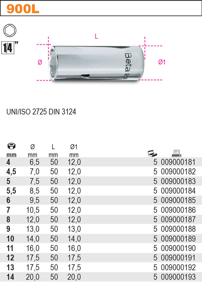 HLAVICE DLOUHÁ-MODEL 900L  1/4'' 8MM''