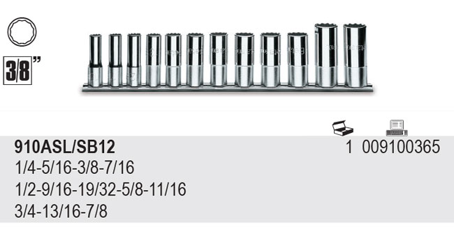 SADA HLAVIC 3/8'' DLOUHÝCH-MODEL 910ASL/SB12 1/4-7/8'' 12KS.''