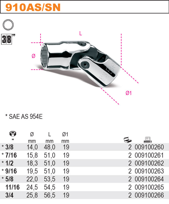 HLAVICE 3/8'' PALCOVÁ S KLOUBEM-MODEL 910AS 1/2''