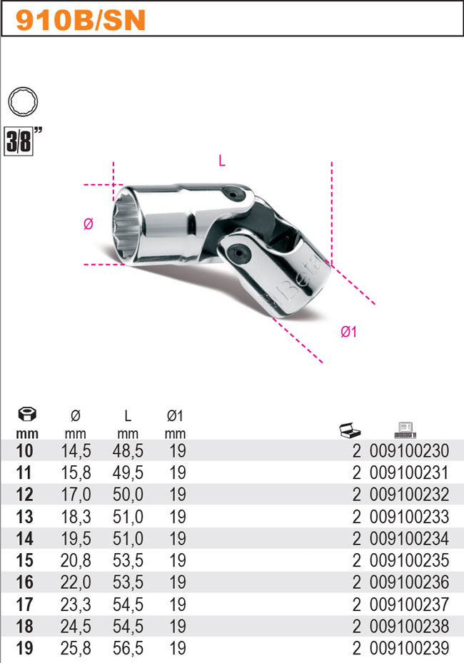 HLAVICE 3/8'' S KLOUBEM-MODEL 910B 18MM''