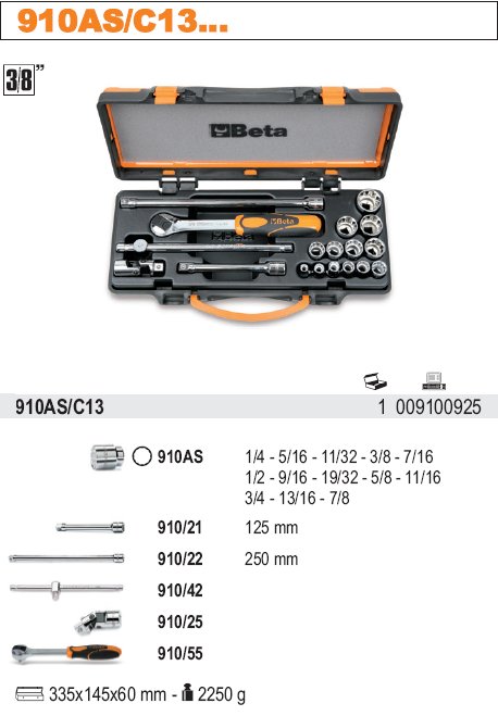 SADA HLAVIC-MODEL 910AS/C13 3/8'' S PŘÍSLUŠENSTVÍM 13KS''