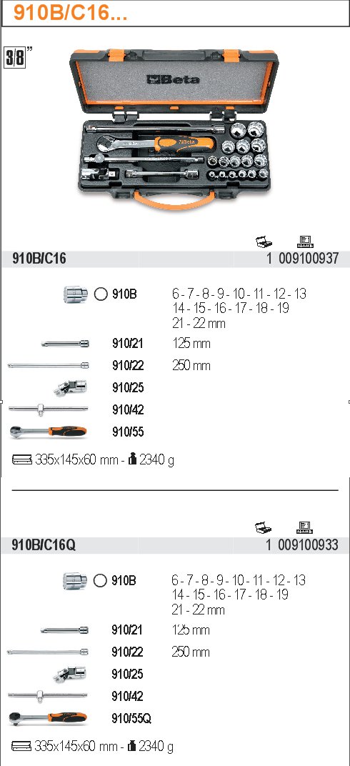 SADA HLAVIC-MODEL 910B/C16 3/8'' S PŘÍSLUŠENSTVÍM 16KS''