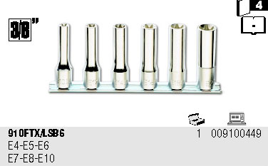 SADA HLAVIC TORX VNITŘNÍ E4-E10 DLOUHÉ-MODEL 910FTXL/SB6  6 KS