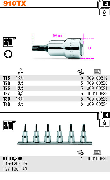 HLAVICE 3/8'' PROFIL TORX-MODEL 910TX T30