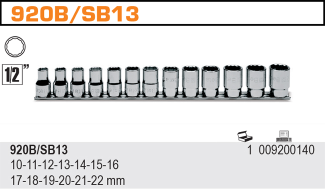SADA HLAVIC 12-HRAN-MODEL 920B/SB13 13 KS 920B 10-22 MM NA KOVOVÉ KOLEJNIČCE