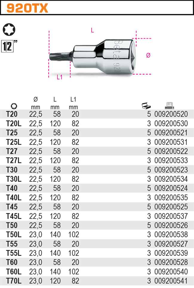 HLAVICE PROFIL TORX-MODEL 920TX T55