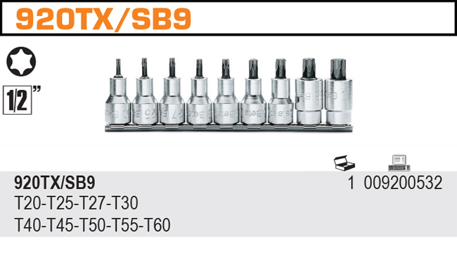 SADA HLAVIC PROFIL TORX VNITŘNÍ-MODEL 920TX/SB9 9 KS 920TX T20-T60