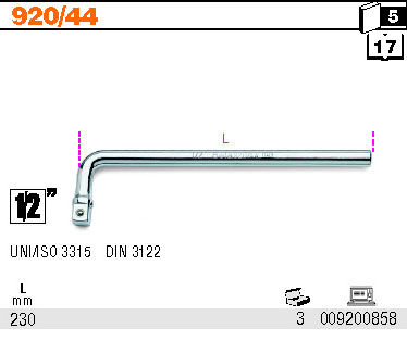 TRHÁK UHLOVÝ PRO NÁSADKY -MODEL 920/44 PRO HLAVICE 1/2'' 230MM''