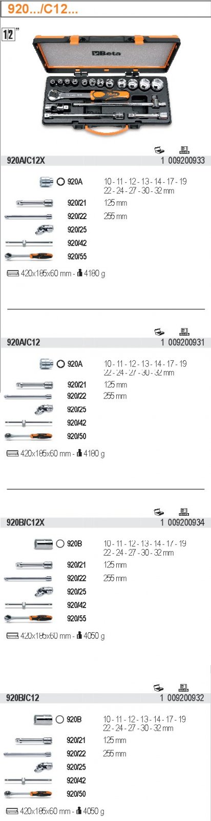 SADA HLAVIC 1/2'' S PŘÍSLUŠENSTVÍM-MODEL 920B/C12X 1/2'' S PŘÍSLUŠENSTVÍM 17KS''
