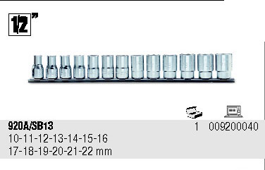 SADA HLAVIC ŠESTIHRAN-MODEL 920A/SB13 13 KS 920A 10-22 MM NA KOVOVÉ KOLEJNIČCE