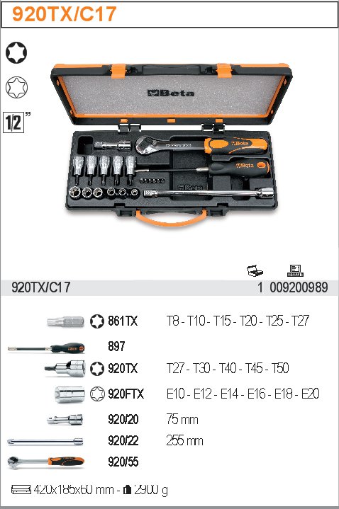 SADA HLAVIC 1/2'' S PŘÍSLUŠENSTVÍM-MODEL 920TX/C17 1/2'' S PŘÍSLUŠENSTVÍM 21KS''