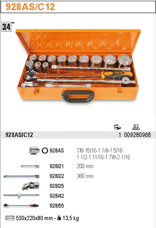 SADA HLAVIC 3/4'' S PŘÍSLUŠENSTVÍM-MODEL 928AS/C12 17KS''