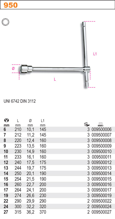 NÁSTRČKOVÝ KLÍČ TYP T-MODEL 950 8MM