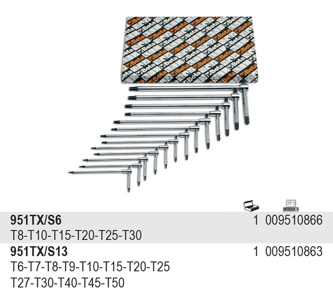 SADA KLÍČŮ INBUSOVÝCH TYP T TORX-MODEL 951TX/S13 13KS