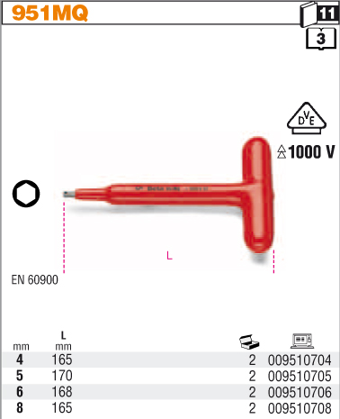 KLÍČ INBUSOVÝ TYP T IZOLACE 1000V-MODEL 951MQ 8MM