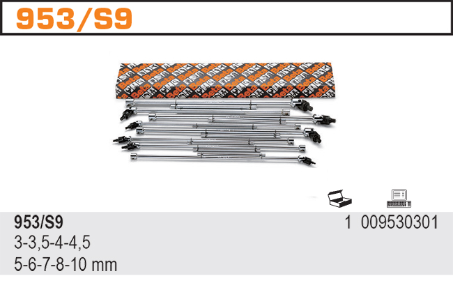 SADA KLÍČŮ IZÁSTRČNÝCH TYP T KLOUB-MODEL 953/S9 3-10MM 9KS