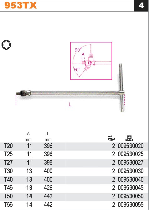 KLÍČ ZÁSTRČNÝ TYP T TORX-MODEL 953TX.T30