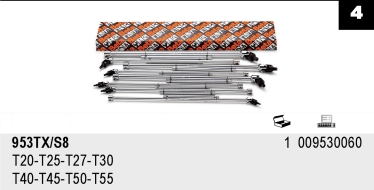 SADA KLÍČŮ ZÁSTRČNÝCH T TORX-MODEL 953TX/S8 T20-55 8KS
