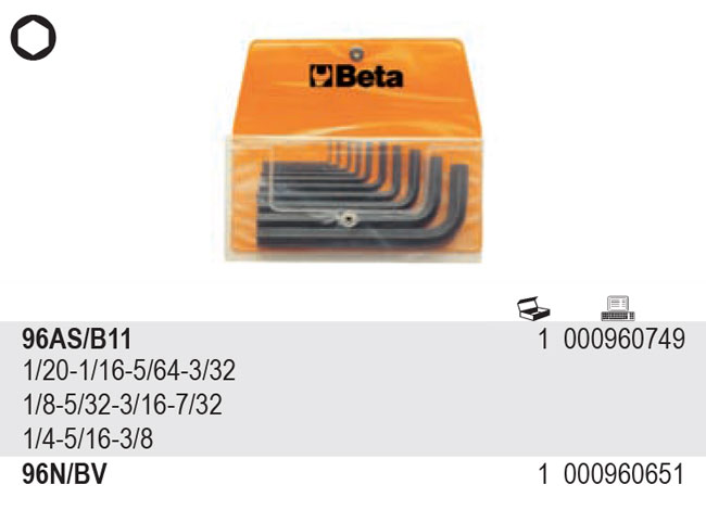 SADA INBUSOVÝCH KLÍČŮ V POUZDŘE-MODEL 96AS/B11 11 KS 1/20 - 3/8'', V POUZDŘE''