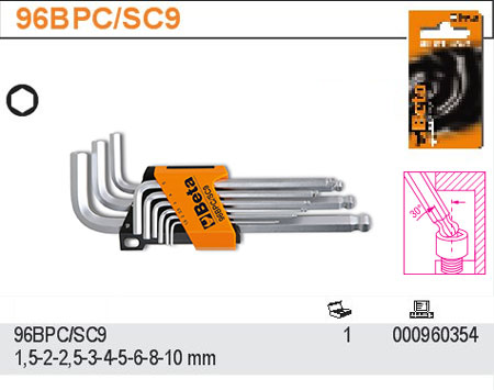 SADA INBUSOVÝCH KLÍČŮ-MODEL 96BPC/SC9 9 KS 1,5-10MM, V UCHYTU