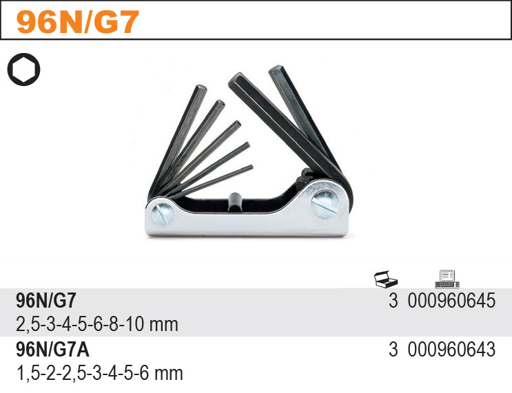 SADA INBUSOVÝCH KLÍČŮ V RUKOJETI-MODEL 96/G7A 7 KS 1,5-6MM, V RUKOJETI
