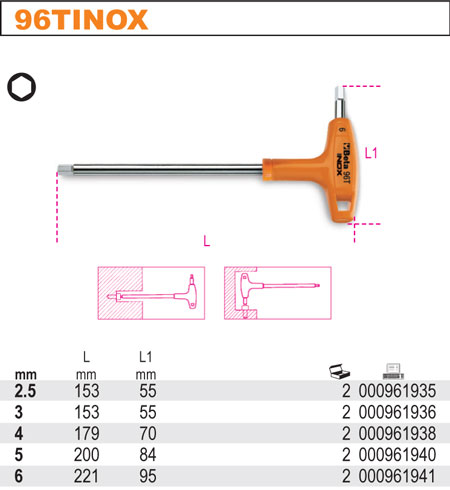 INBUSOVÝ KLÍČ S RUKOJETÍ-MODEL 96TINOX 3MM