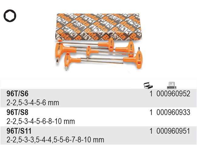 SADA INBUSOVÝCH KLÍČŮ S RUKOJETÍ-MODEL 96T/S6 6 KS 2-6MM, V KARTONU
