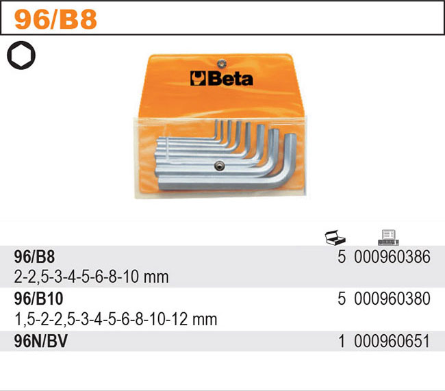 SADA INBUSOVÝCH KLÍČŮ-MODEL 96/B10 8 KS 1,5-12MM, V POUZDŘE