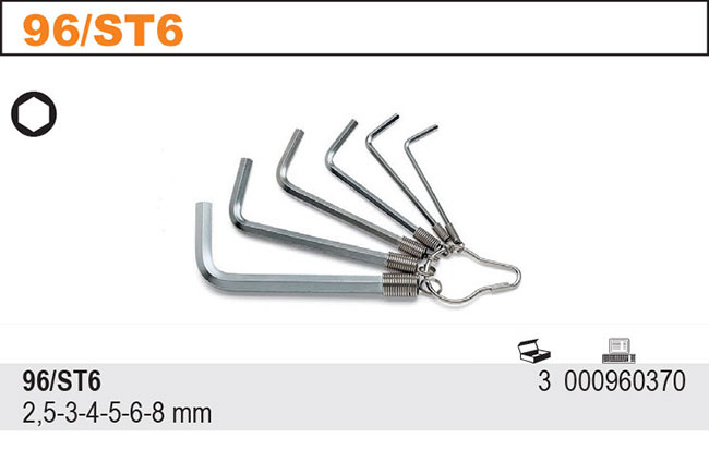 SADA INBUSOVÝCH KLÍČŮ-MODEL 96/ST6 6 KS 2,5-8MM,  NA VĚŠÁČKU
