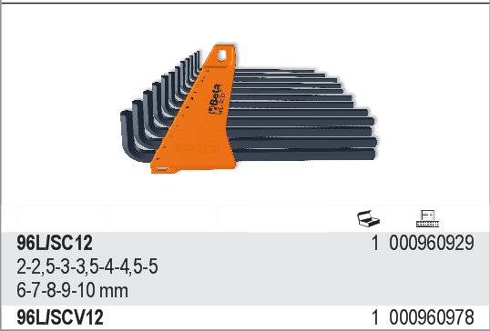SADA INBUSOVÝCH KLÍČŮ, V ÚCHYTU-MODEL 96L/SC12 12 KS 2-10MM, V UCHYTU