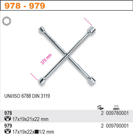 KLÍČ KŘÍŽOVÝ NA KOLA-MODEL 979 17-19-22-1/2''