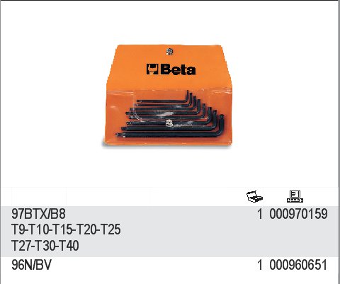 SADA ZÁSTRČNÝCH KLÍČŮ PROFIL TORX -MODEL 97BTX/B8 8 KS T9 - T40, POUZDŘE