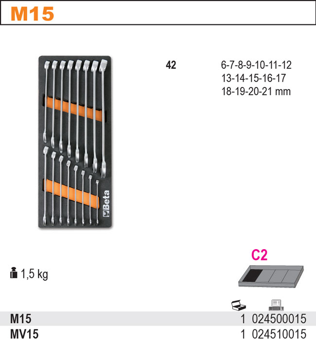 SADA KLÍČŮ -MODEL 2450/M15 16 KS V PODESTĚ Z MĚKKÉ PĚNY