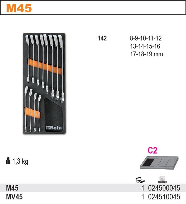 SADA KLÍČŮ-MODEL 2450/M45 12 KS V PODESTĚ Z MĚKKÉ PĚNY
