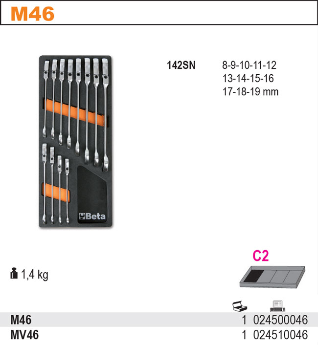 SADA KLÍČŮ-MODEL 2450/M46 12 KS V PODESTĚ Z MĚKKÉ PĚNY
