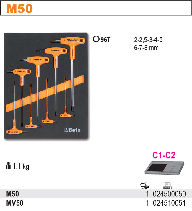 SADA KLÍČŮ-MODEL 2450/M50 8 KS V PODESTĚ Z MĚKKÉ PĚNY