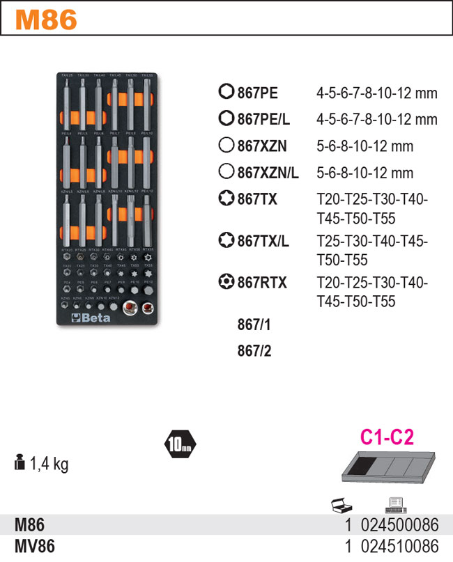 SADA NÁŘADÍ-MODEL 2450/M86 46 KS V PODESTĚ Z MĚKKÉ PĚNY