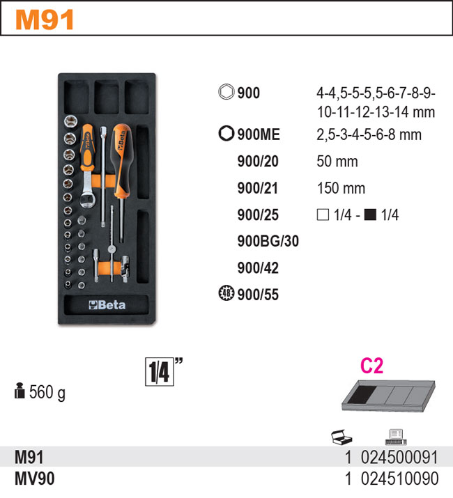 SADA NÁŘADÍ-MODEL 2450/M91 25KS V PODESTĚ Z MĚKKÉ PĚNY