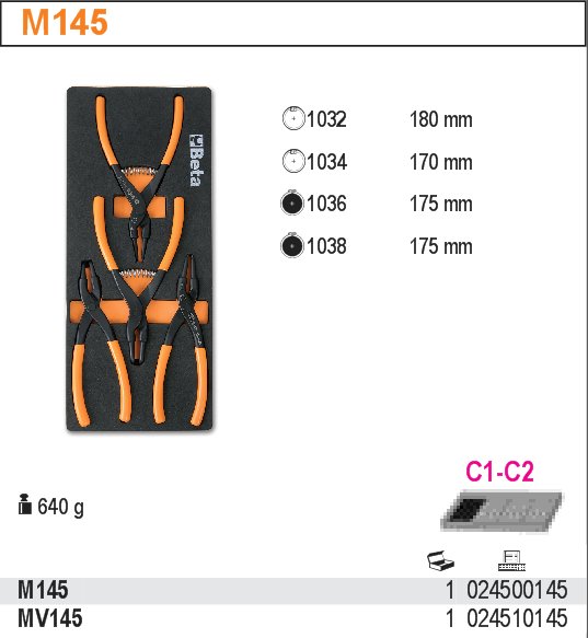 SADA NÁŘADÍ-MODEL 2450/M145 4 KS V PODESTĚ Z MĚKKÉ PĚNY