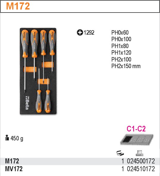 SADA ŠROUBOVÁKŮ-MODEL 2450/M172 6KS V PODESTĚ Z MĚKKÉ PĚNY