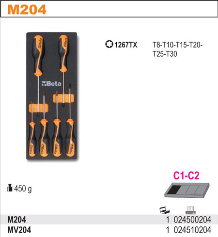 SADA ŠROUBOVÁKŮ-MODEL 2450/M204 6KS V PODESTĚ Z MĚKKÉ PĚNY