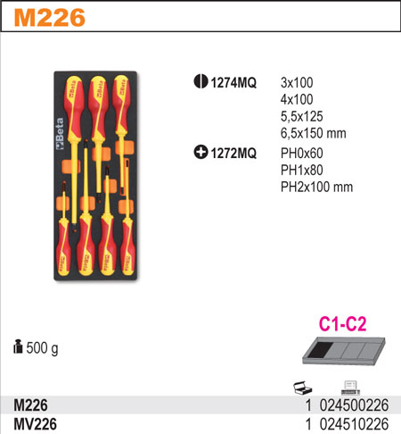 SADA ŠROUBOVÁKŮ-MODEL 2450/M226 7KS V PODESTĚ Z MĚKKÉ PĚNY