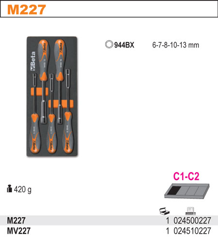 SADA ŠROUBOVÁKŮ-MODEL 2450/M227 5KS  V PODESTĚ Z MĚKKÉ PĚNY