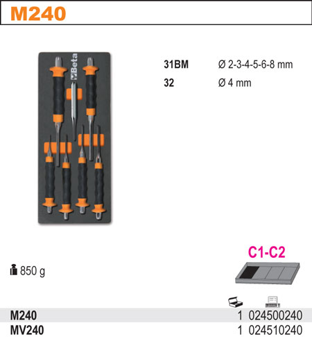 SADA NÁŘADÍ-MODEL 2450/M240 7KS V PODESTĚ Z MĚKKÉ PĚNY