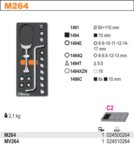 SADA NÁŘADÍ-MODEL 2450/M264 16KS V PODESTĚ Z MĚKKÉ PĚNY