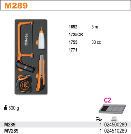 SADA NÁŘADÍ-MODEL 2450/M289 4 KS V PODESTĚ Z MĚKKÉ PĚNY