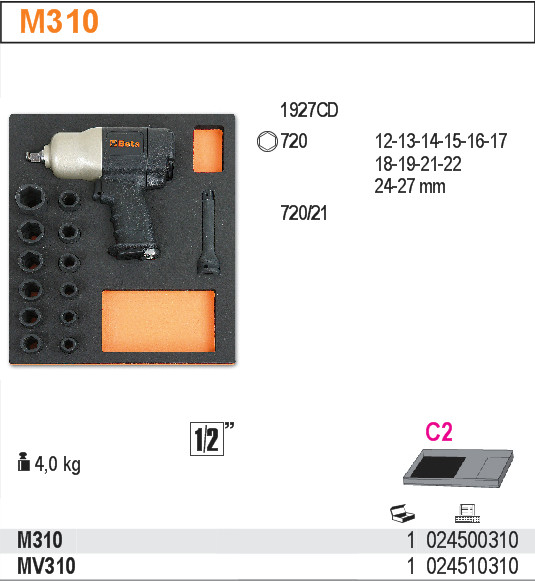 SADA NÁŘADÍ-MODEL 2450/M310 14 KS V PODESTĚ Z MĚKKÉ PĚNY