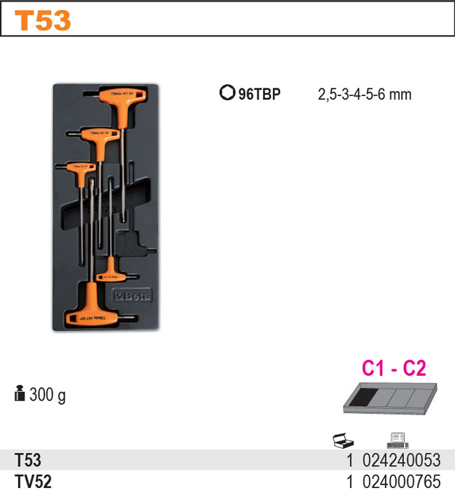 SADA KLÍČŮ-MODEL 2424/T53 5KS  V PODESTĚ Z PVC