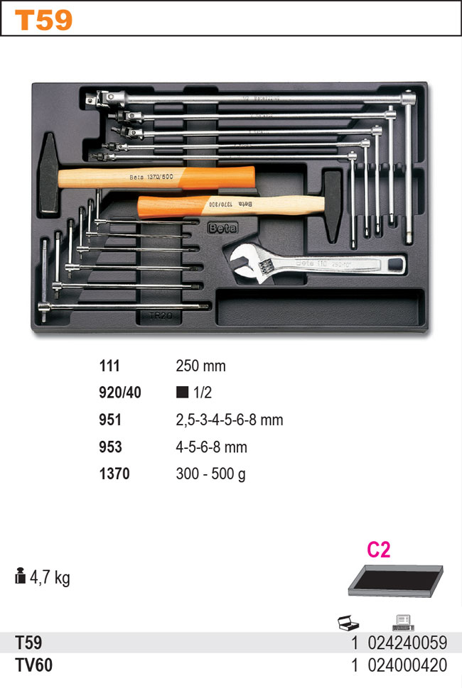 SADA NÁŘADÍ-MODEL 2424/T59 14KS V PODESTĚ Z PVC.